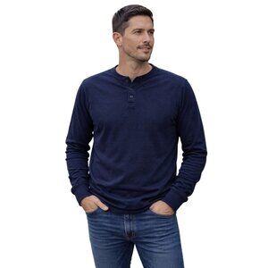 Lucky Brand Mens Henley Shirt Size XL Navy Blue Long Sleeve Classic Casual